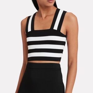 ALC Tia Square Neck Racerback Crop Top in Black & White Horizontal Stripe